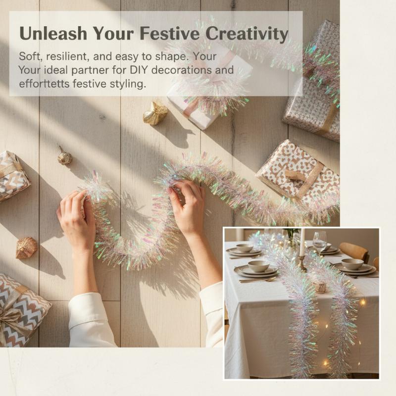 Light Green Iridescent Hologra - Tinsel Garland Decoration 评论和价格