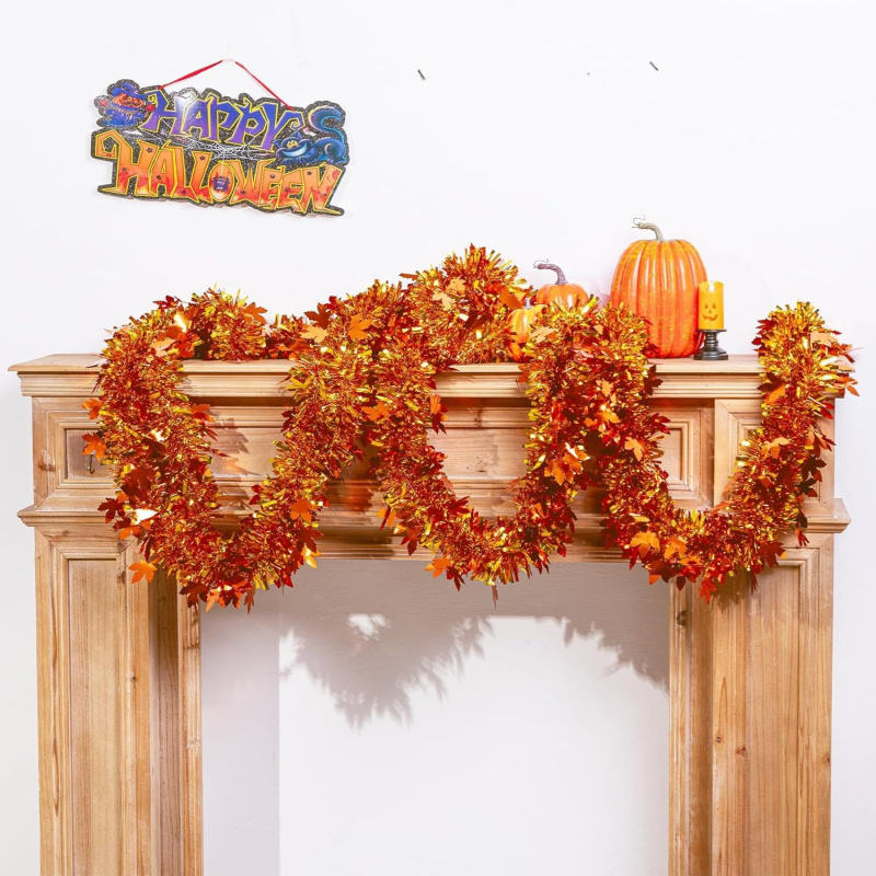 2pcs Thanksgiving Fall Maple L - Tinsel Garland Decoration 评论和价格