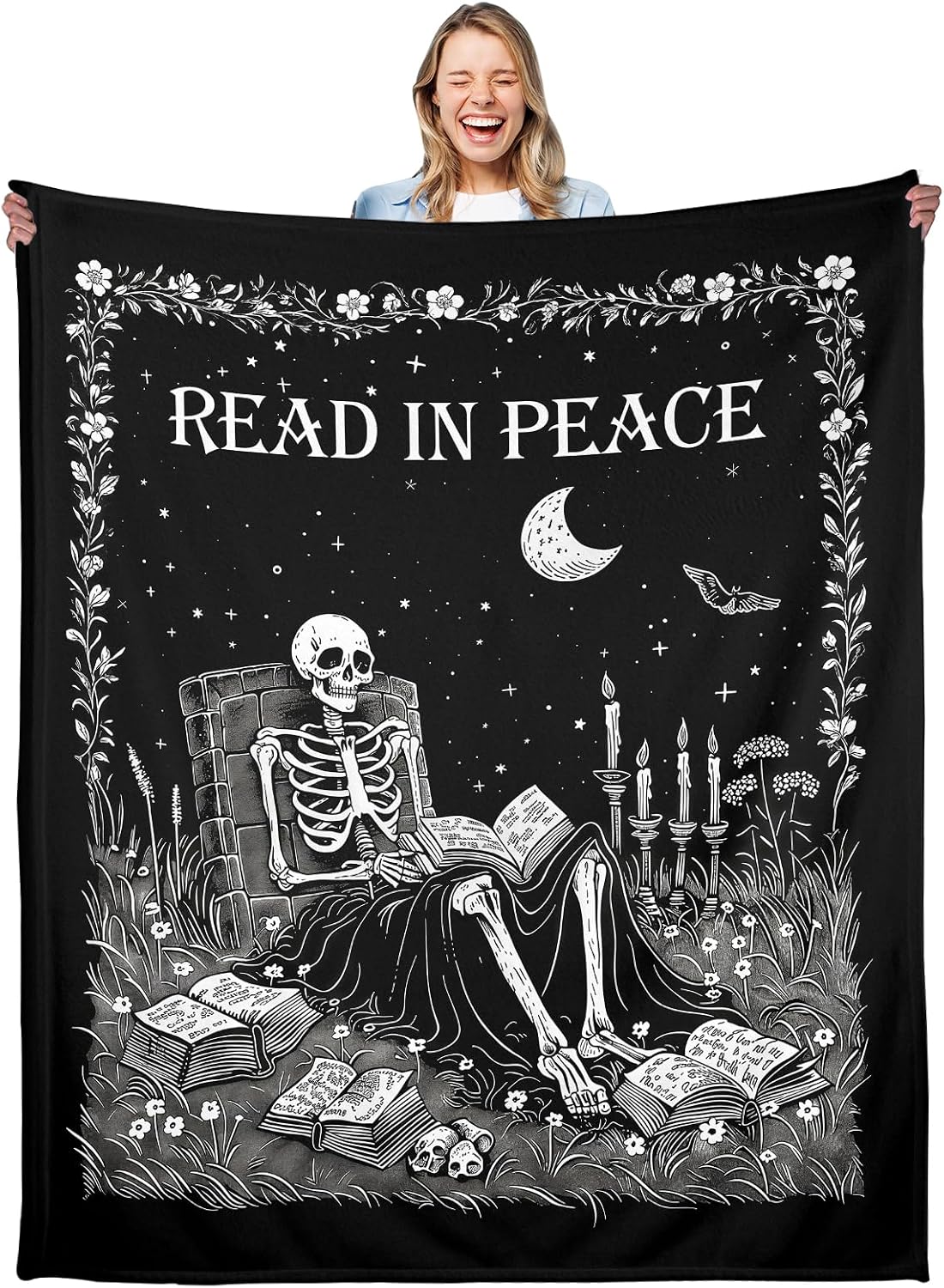 Gothic Ghost Reading Book Blan - Christmas Throw Blanket 评论和价格