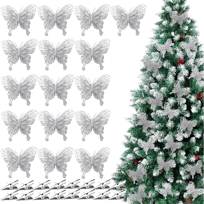 Silver Glitter Hollow Butterfl - Christmas Wreath Fake 评论和价格